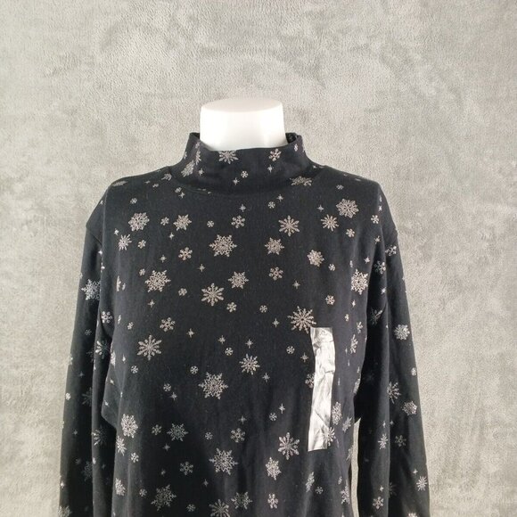 NWT KAREN SCOTT Christmas Snowflake Glitter Petite XL Top Mock Neck Cotton Knit - Picture 2 of 11